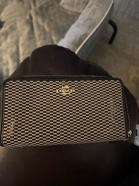 Coach Black & Cream Woven Zip-Around Wallet